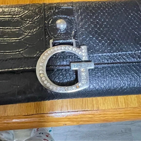 Guess Black Croc-Embossed Shoulder Bag with Silver Details - Picture 6 of 7